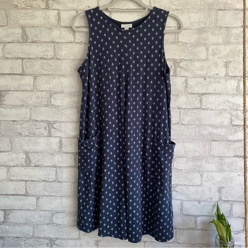 J. Jill Sleeveless Flare Dark Blue White Abstract Print Mini Dress Size …